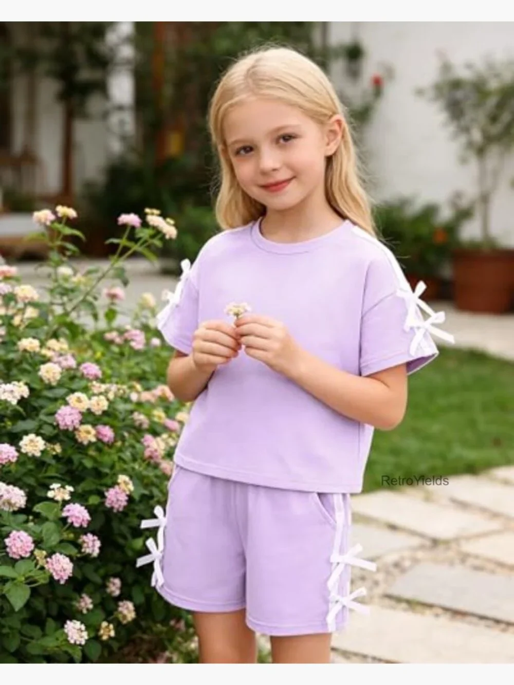 Toddler Girl 2 Piece Short Sleeve Top & Shorts Set Summer Outfits 3T-8Y